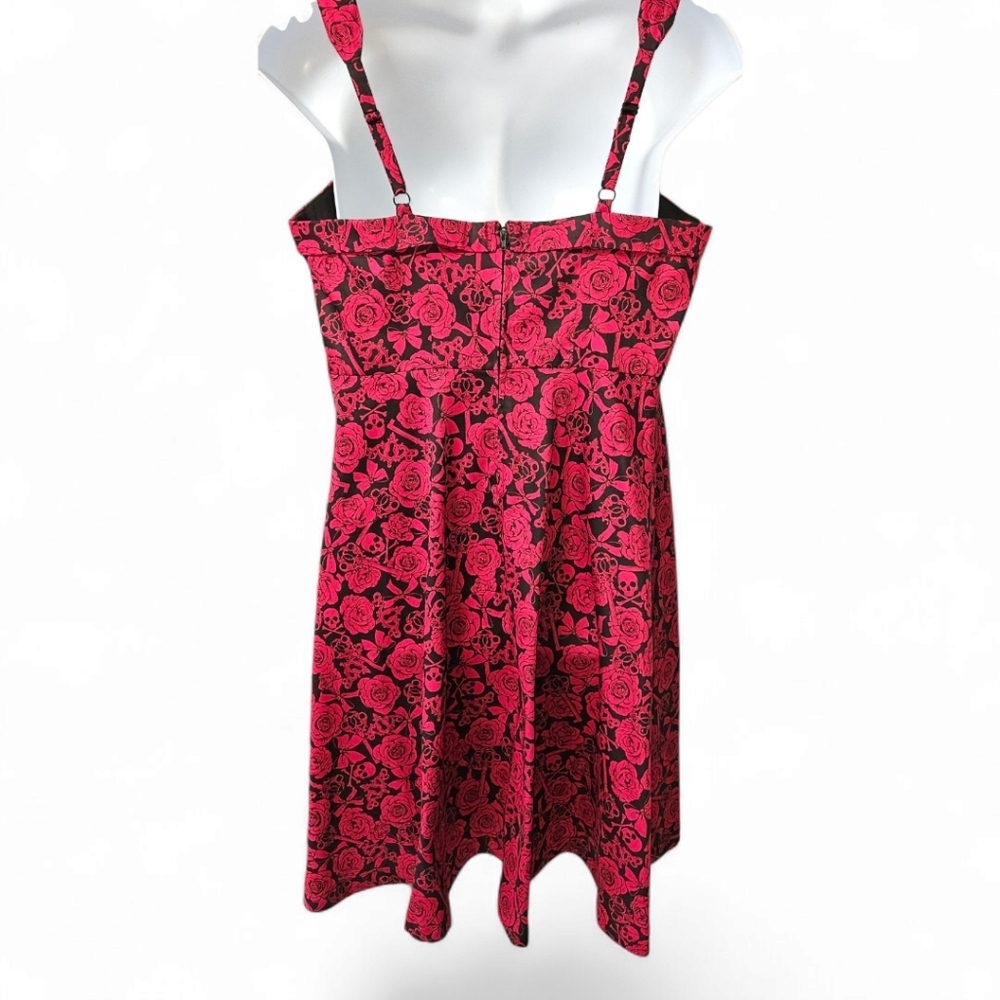 TORRID 18 Unique gothic Retro Chic Red Roses, Skulls, Keys fit & flare dress - Picture 8 of 15
